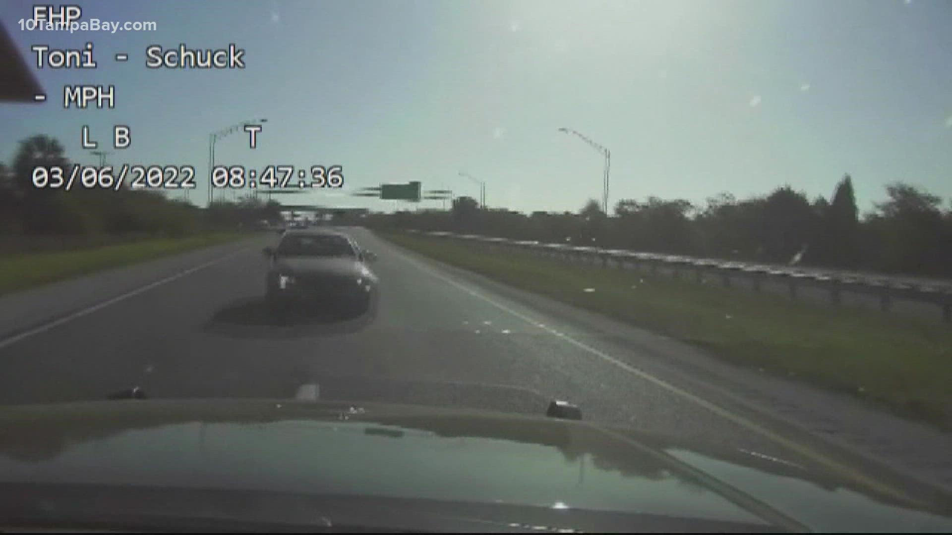 A newly-released video reveals the moments before an accused drunk driver crashed into a Florida Highway Patrol trooper's SUV not far from the Skyway 10K.