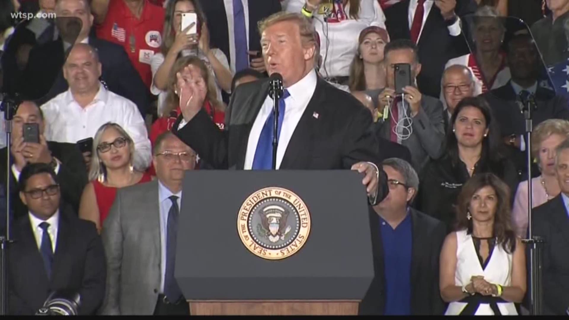 President Trump addressed the political and humanitarian crisis in Venezuela during a visit to Florida.
