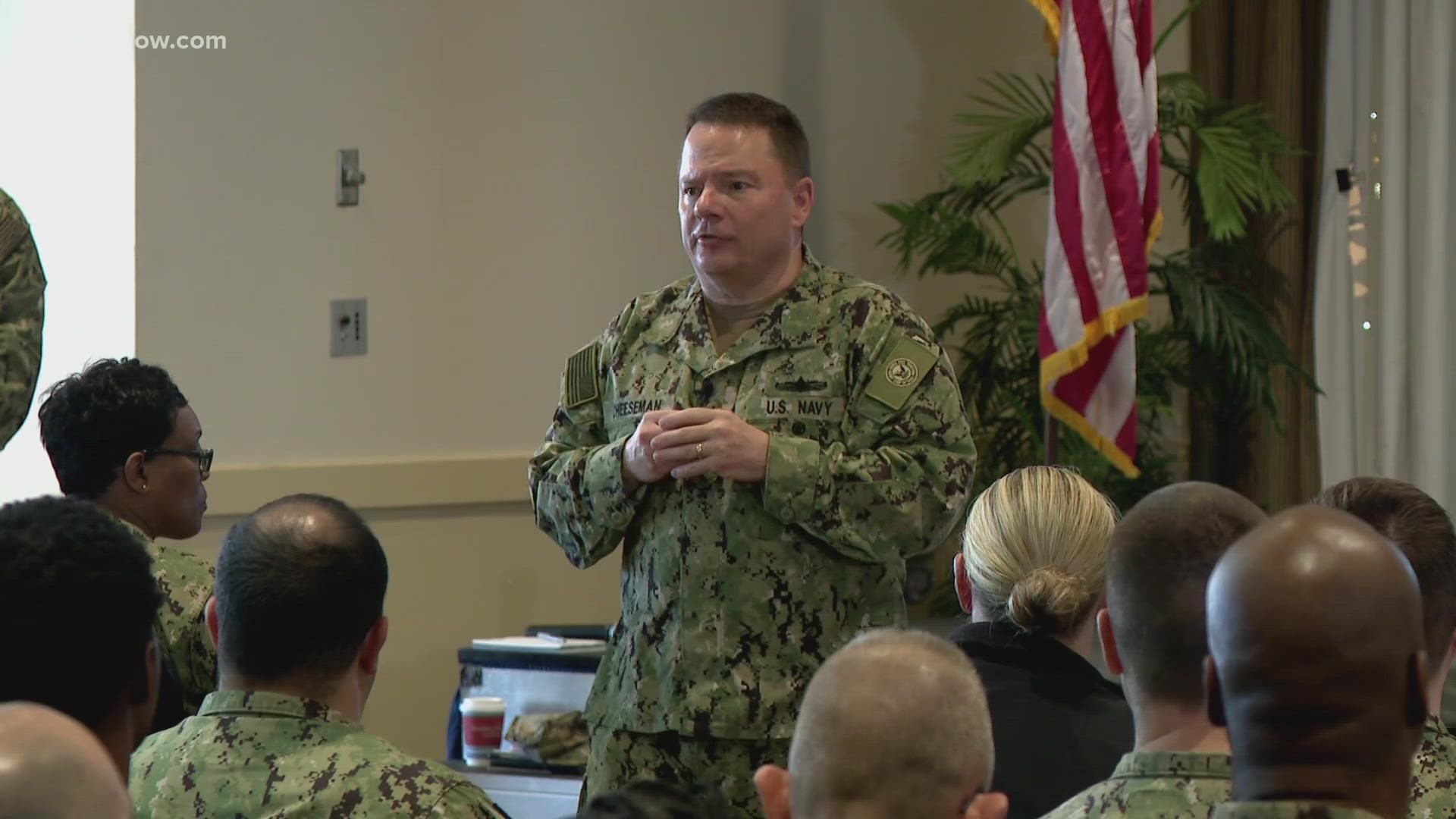 Chief of Naval Personnel, Vice Admiral Rick Cheeseman, was at Naval Station Norfolk Thursday, holding an "all-hands call" with more than 350 sailors.